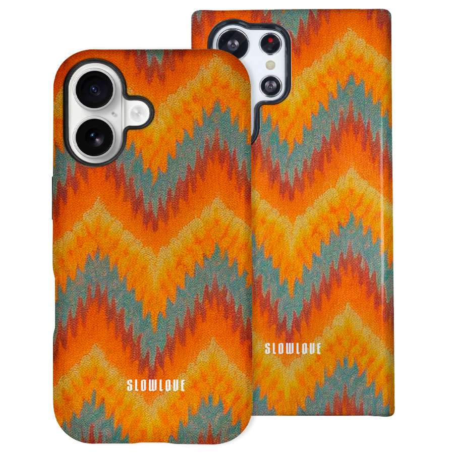 Funda Tough Slowlove Zigzag Sunset con estampado zigzag en tonos cálidos sunset - Vista frontal